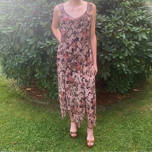 Vintage Brown and Pink Floral Maxi Dress